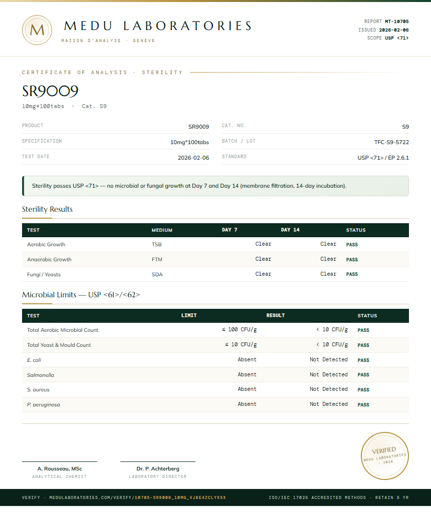 SR9009 Sterility report by Medu Laboratories