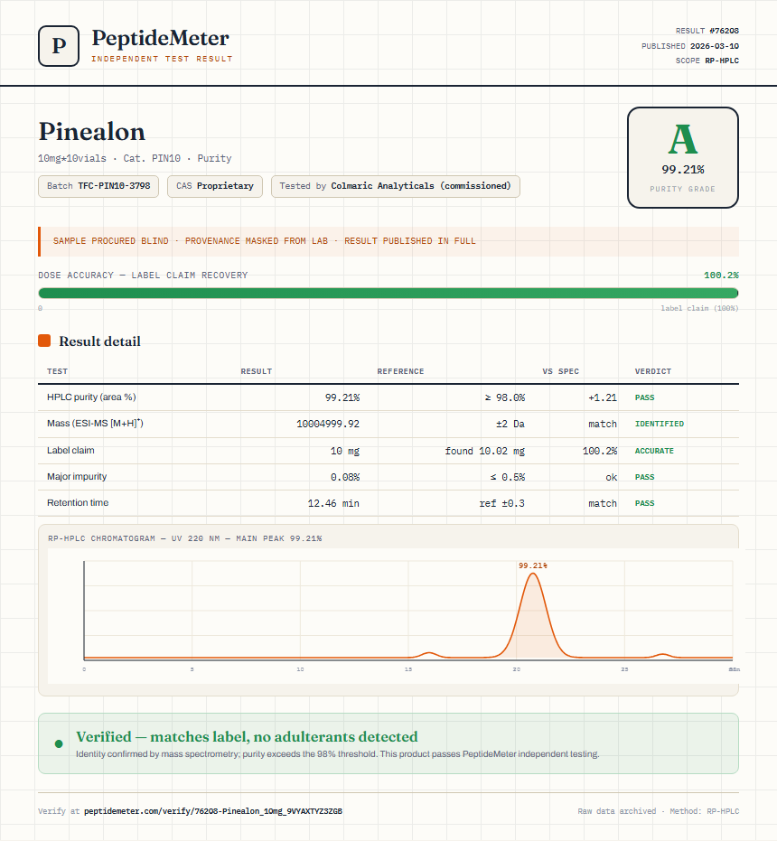 Pinealon Purity (HPLC) report by PeptideDetective